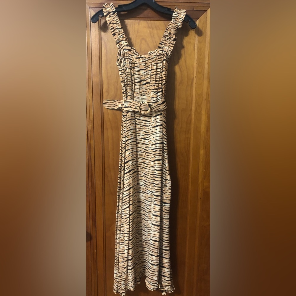 Faithfull The Brand Saint Tropez midi dress in tan/yellow animal print